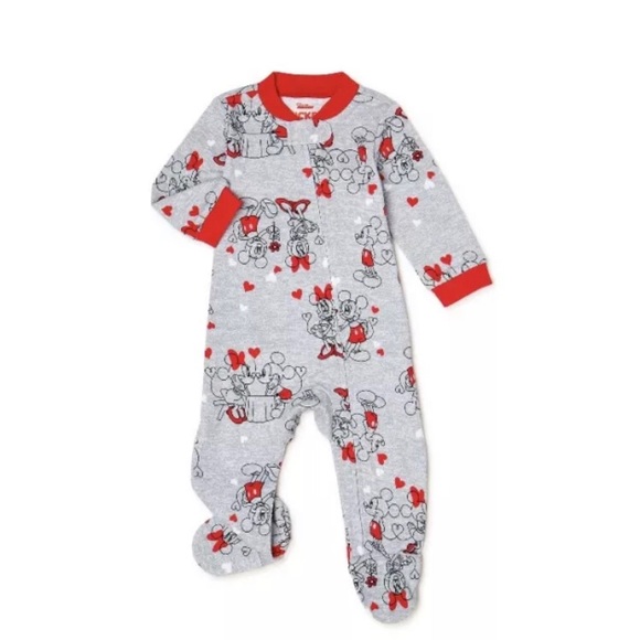 Disney Baby Girls/Boys 0-3M Minnie + Mickey Sleeper 1 Piece Footed New ❤️🖤 - Picture 1 of 1